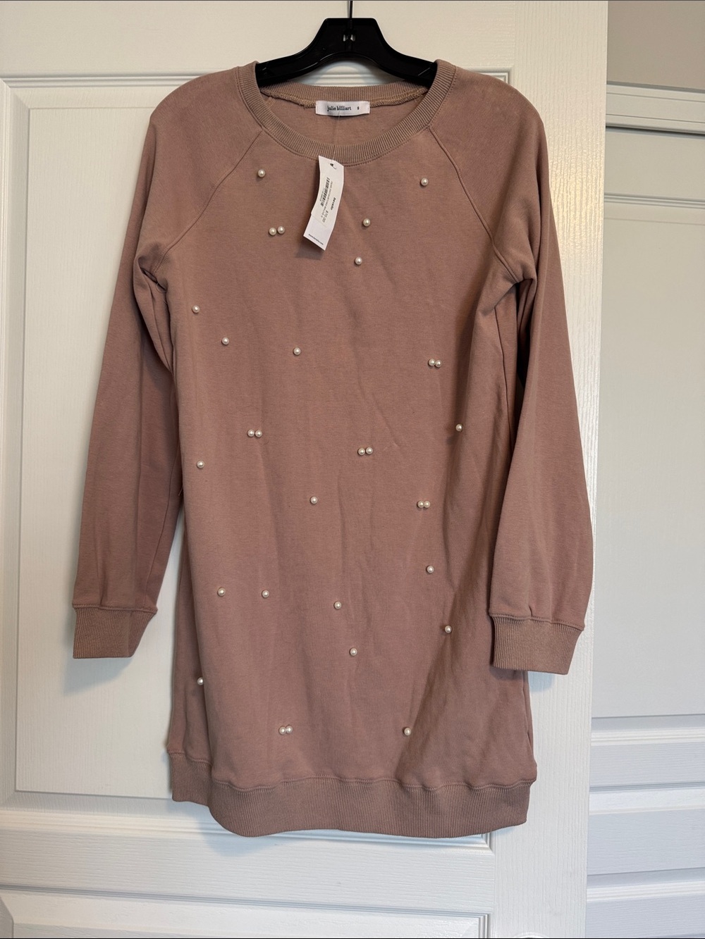 Pearl-Embellished Mauve Sweatshirt Dress